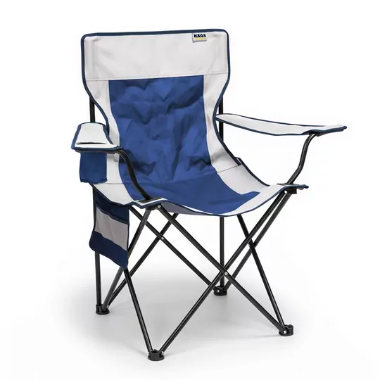 Haegs Kamp Sandalyesi, Outdoor, Plaj ve Piknik için Katlanır Kamp Sandalyesi, Saklama Cepli, Bardak Tutuculu, Extra Destekli, Su Geçirmez Kumaş - 120 Kg Taşıma Kapasiteli, XL Boy- Mavi - Beyaz