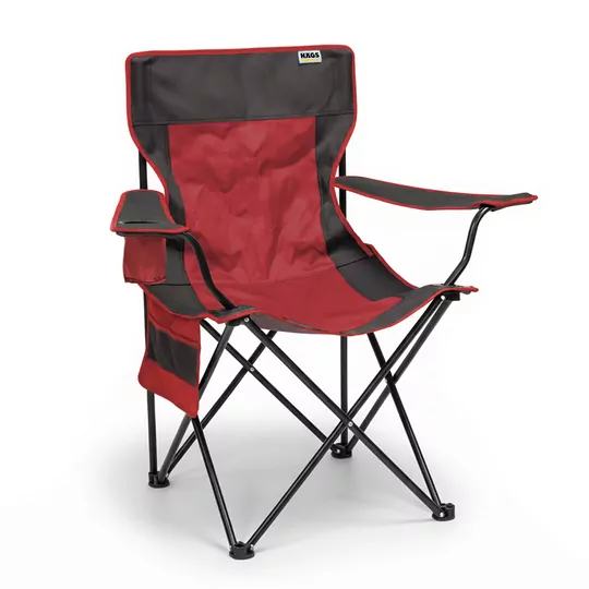 Haegs Kamp Sandalyesi, Outdoor, Plaj ve Piknik için Katlanır Kamp Sandalyesi, Saklama Cepli, Bardak Tutuculu, Extra Destekli, Su Geçirmez Kumaş - 120 Kg Taşıma Kapasiteli, XL Boy- Kırmızı - Kahve