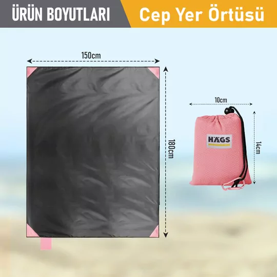 Haegs Cep Yer Örtüsü, Piknik Örtüsü Kamp Matı, Plaj Yer Örtüsü, Su Geçirmez, Kum Tutmaz, Hızlı Kurur, Hafif, Katlanabilir İnce Zemin Örtüsü Outdoor Açık Hava Kamp Yürüyüş Seyahat için - El Askılı - 180-150cm - Pembe