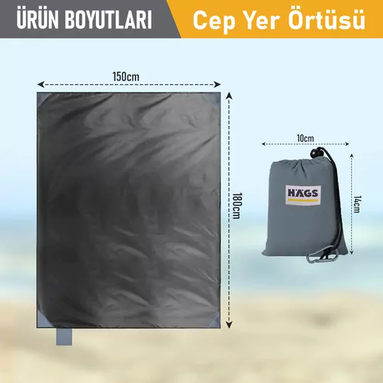 Haegs Cep Yer Örtüsü, Piknik Örtüsü Kamp Matı, Plaj Yer Örtüsü, Su Geçirmez, Kum Tutmaz, Hızlı Kurur, Hafif, Katlanabilir İnce Zemin Örtüsü Outdoor Açık Hava Kamp Yürüyüş Seyahat için - El Askılı - 180-150cm - Gri