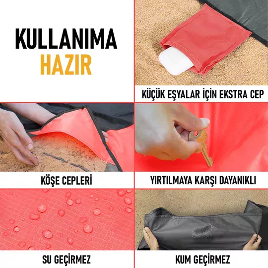 Haegs Cep Yer Örtüsü, Piknik Örtüsü Kamp Matı, Plaj Yer Örtüsü, Su Geçirmez, Kum Tutmaz, Hızlı Kurur, Hafif, Katlanabilir İnce Zemin Örtüsü Outdoor Açık Hava Kamp Yürüyüş Seyahat için - El Askılı - 180-150cm - Gri