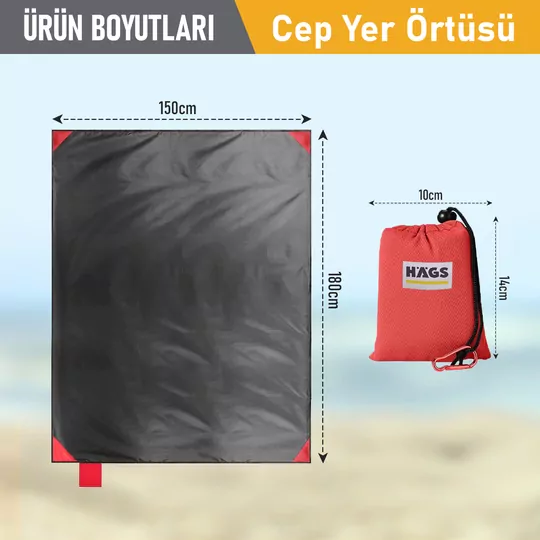Haegs Cep Yer Örtüsü, Piknik Örtüsü Kamp Matı, Plaj Yer Örtüsü, Su Geçirmez, Kum Tutmaz, Hızlı Kurur, Hafif, Katlanabilir İnce Zemin Örtüsü Outdoor Açık Hava Kamp Yürüyüş Seyahat için - El Askılı - 180-150cm - Kırmızı