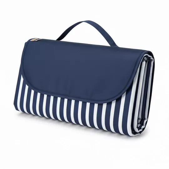 Haegs Piknik Örtüsü, Çanta Kamp Matı, Plaj Matı, Piknik Yer Örtüsü, Seyahat, Kamp, Outdoor, Park Çim Kum Tutmaz, Su Geçirmez, Kullanışlı Çanta Model, Katlanabilir 200x150cm - Mavi - Beyaz Çizgili