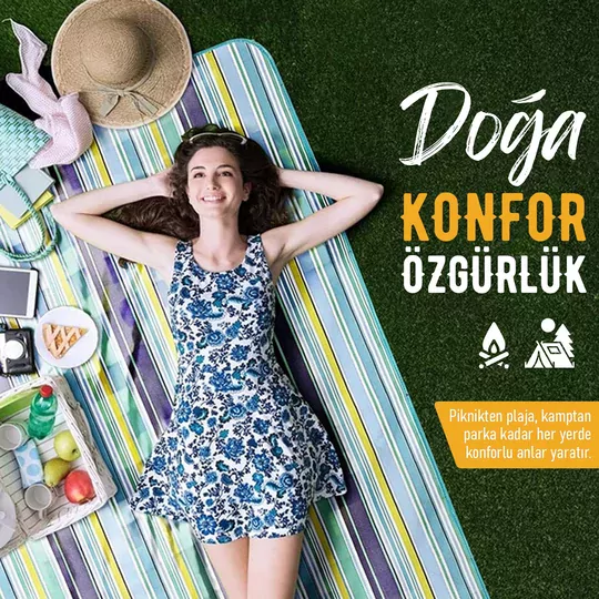 Haegs Piknik Örtüsü, Çanta Kamp Matı, Plaj Matı, Piknik Yer Örtüsü, Seyahat, Kamp, Outdoor, Park Çim Kum Tutmaz, Su Geçirmez, Kullanışlı Çanta Model, Katlanabilir 200x150cm - Mavi - Beyaz Çizgili