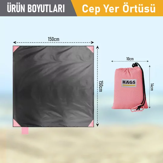 Haegs Cep Yer Örtüsü, Piknik örtüsü Kamp Matı, Plaj Yer Örtüsü, Su Geçirmez, Kum Tutmaz, Hızlı Kurur, Hafif, Katlanabilir İnce Zemin Örtüsü Outdoor Açık Hava Kamp Yürüyüş Seyahat için - El Askılı - 150-150cm - Pembe