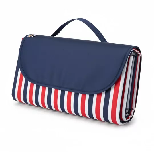 Haegs Piknik Örtüsü, Çanta Kamp Matı, Plaj Matı, Piknik Yer Örtüsü, Seyahat, Kamp, Outdoor, Park Çim Kum Tutmaz, Su Geçirmez, Kullanışlı Çanta Model, Katlanabilir 200x150cm - Mavi - Kırmızı Çizgili