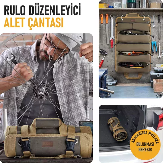 HAEGS Alet Çantası, Ağır Hizmet Tipi Kanvas Rulo Takım Çantası, Katlanabilir Alet Organizer El Çantası, Tamirci Usta Marangoz Elektrikçi Teknisyen Hobici Takım Çantası, Alet Takım Anahtar Düzenleyici Çanta Gri