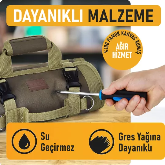 HAEGS Alet Çantası, Ağır Hizmet Tipi Kanvas Rulo Takım Çantası, Katlanabilir Alet Organizer El Çantası, Tamirci Usta Marangoz Elektrikçi Teknisyen Hobici Takım Çantası, Alet Takım Anahtar Düzenleyici Çanta Gri
