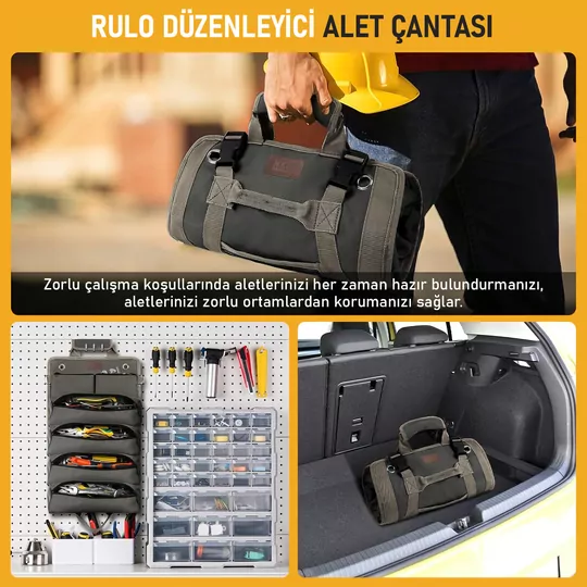 HAEGS Alet Çantası, Ağır Hizmet Tipi Kanvas Rulo Takım Çantası, Katlanabilir Alet Organizer El Çantası, Tamirci Usta Marangoz Elektrikçi Teknisyen Hobici Takım Çantası, Alet Takım Anahtar Düzenleyici Çanta Gri