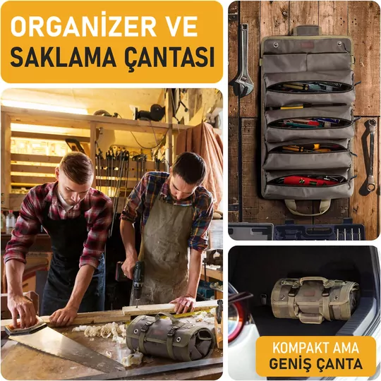 HAEGS Alet Çantası, Ağır Hizmet Tipi Kanvas Rulo Takım Çantası, Katlanabilir Alet Organizer El Çantası, Tamirci Usta Marangoz Elektrikçi Teknisyen Hobici Takım Çantası, Alet Takım Anahtar Düzenleyici Çanta Gri