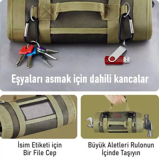 HAEGS Alet Çantası, Ağır Hizmet Tipi Kanvas Rulo Takım Çantası, Katlanabilir Alet Organizer El Çantası, Tamirci Usta Marangoz Elektrikçi Teknisyen Hobici Takım Çantası, Alet Takım Anahtar Düzenleyici Çanta Haki