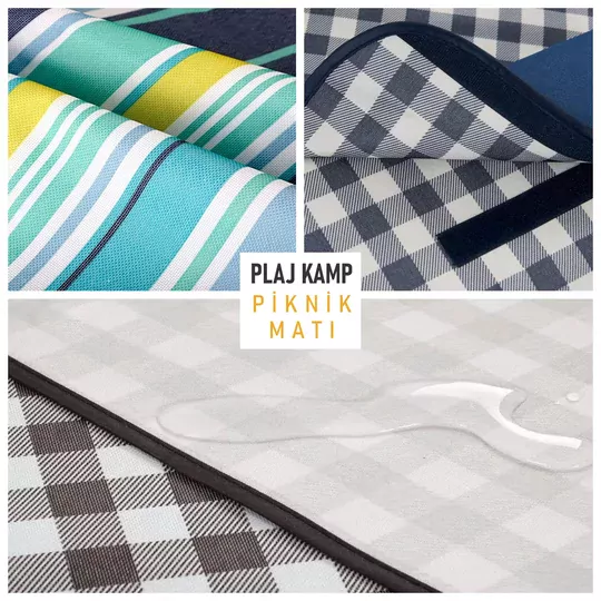 Haegs Piknik Örtüsü, Çanta Kamp Matı, Plaj Matı, Piknik Yer Örtüsü, Seyahat, Kamp, Outdoor, Park Çim Kum Tutmaz, Su Geçirmez, Kullanışlı Çanta Model, Katlanabilir 200x150cm - Kahve Ekose