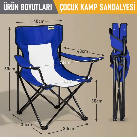 Haegs Katlanır Kamp Sandalyesi, Çocuk Kamp Sandalyesi, Hafif Taşınabilir Plaj, Kamp, Piknik için Katlanır Sandalye, Küçük Boy - Beyaz - Mavi