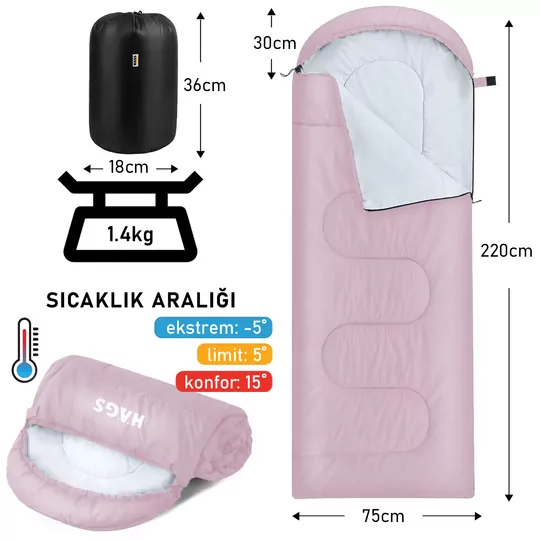 Haegs Uyku Tulumu, Battaniye, Kamp Uyku Tulumu, Outdoor Dış Mekan Çadır Karavan, 3 - 4 Mevsim, Yazlık Uyku Tulumu - Kış Uyku Tulumu, Ultra Hafif, Sıcak ve Kompakt - Pembe