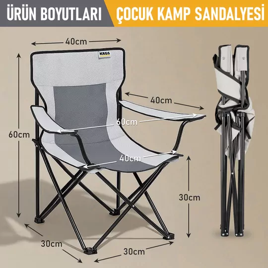 Haegs Katlanır Kamp Sandalyesi, Çocuk Kamp Sandalyesi, Hafif Taşınabilir Plaj, Kamp, Piknik için Katlanır Sandalye, Küçük Boy - Gri - Gri
