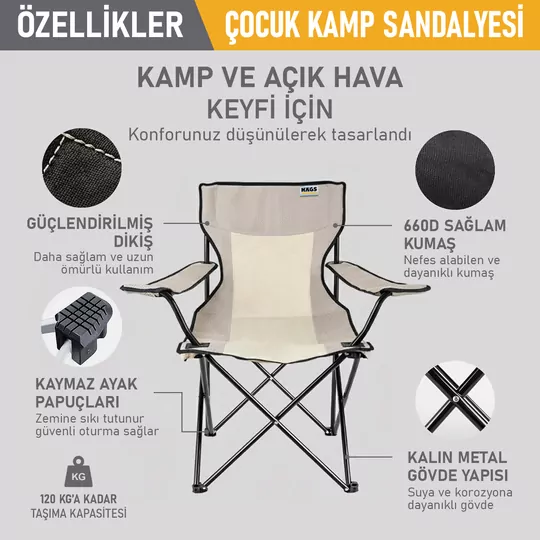 Haegs Katlanır Kamp Sandalyesi, Çocuk Kamp Sandalyesi, Hafif Taşınabilir Plaj, Kamp, Piknik için Katlanır Sandalye, Küçük Boy - Gri - Gri