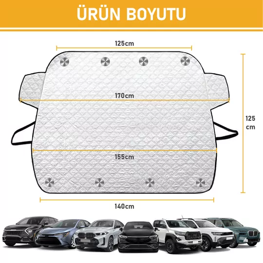Haegs Araba Ön Cam Koruma Örtüsü, Termal Araç Güneşlik, Oto Buzlanma Önleyici, Cam Kar Örtüsü, Kalın Ağır Hizmet Tipi PEVA Oto Kar Örtüsü | Otomobil, SUV, Hatchback Ön Cam Koruması | Araba Brandası - 155-125 cm -Gri