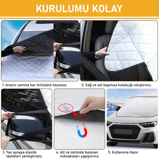 Haegs Araba Ön Cam Koruma Örtüsü, Termal Araç Güneşlik, Oto Buzlanma Önleyici, Cam Kar Örtüsü, Kalın Ağır Hizmet Tipi PEVA Oto Kar Örtüsü | Otomobil, SUV, Hatchback Ön Cam Koruması | Araba Brandası - 155-125 cm -Gri
