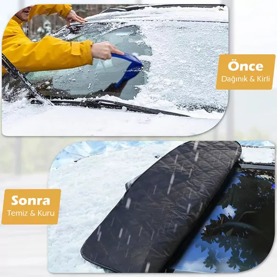 Haegs Araba Ön Cam Koruma Örtüsü, Termal Araç Güneşlik, Oto Buzlanma Önleyici, Cam Kar Örtüsü, Kalın Ağır Hizmet Tipi PEVA Oto Kar Örtüsü | Otomobil, SUV, Hatchback Ön Cam Koruması | Araba Brandası - 155-125 cm -Gri