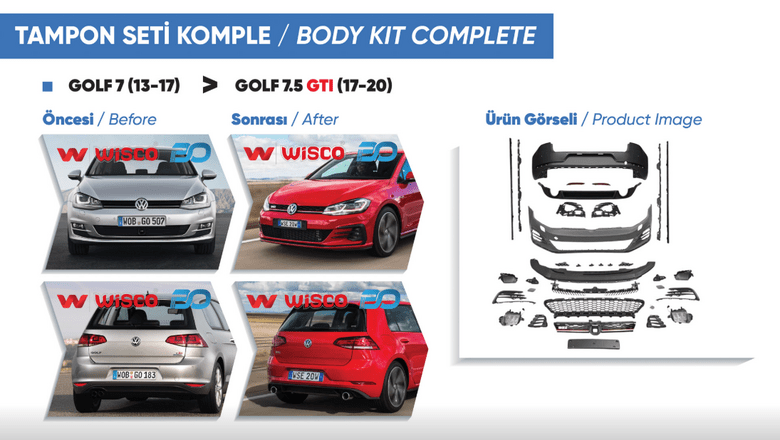 TAMPON SETI KOMPLE (ON-ARKA-YAN) VW GOLF 7.5 GTI (13-17 GOLF 7 ICIN UYUMLUDUR)