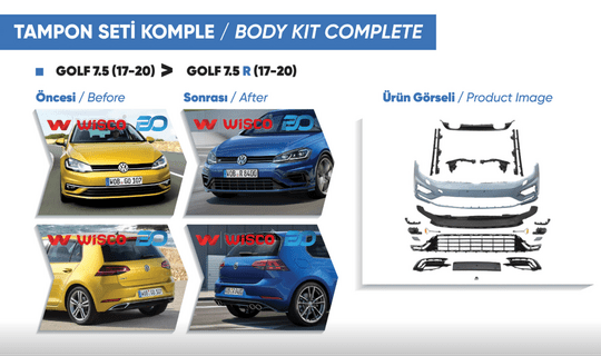 TAMPON SETI KOMPLE (ON-ARKA-YAN) VW GOLF 7.5 R (17-20 GOLF 7.5 ICIN UYUMLUDUR)