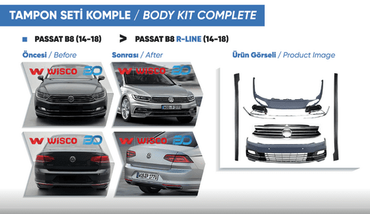 TAMPON SETI KOMPLE (ON-ARKA-YAN) VW PASSAT B8 R-LINE 14-18 (14-18 PASSAT B8 ICIN UYUMLUDUR)