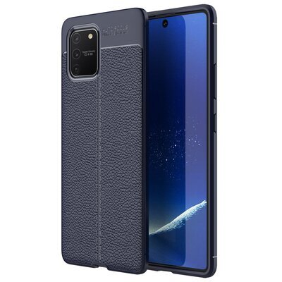 Microsonic Samsung Galaxy A91 Kılıf Deri Dokulu Silikon Lacivert