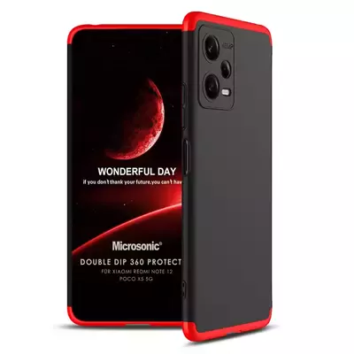 Microsonic Xiaomi Redmi Note 12 Kılıf Double Dip 360 Protective Siyah Kırmızı