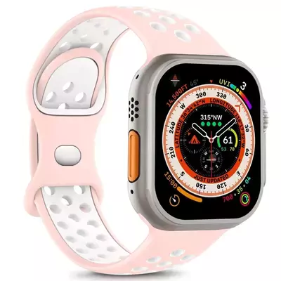 Microsonic Apple Watch Series 11 42mm Kordon Rainbow Band Pembe Beyaz