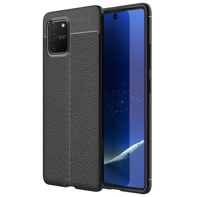 Microsonic Samsung Galaxy A91 Kılıf Deri Dokulu Silikon Siyah