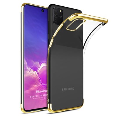 Microsonic Samsung Galaxy A91 Kılıf Skyfall Transparent Clear Gold