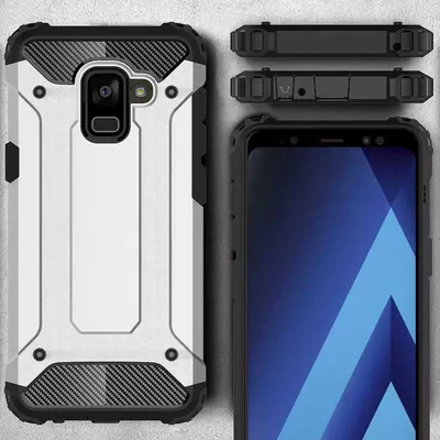 Microsonic Samsung Galaxy A8 2018 Kılıf Rugged Armor Gümüş