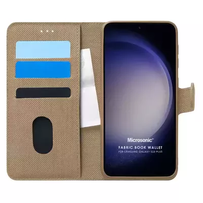 Microsonic Samsung Galaxy S23 Plus Kılıf Fabric Book Wallet Gold