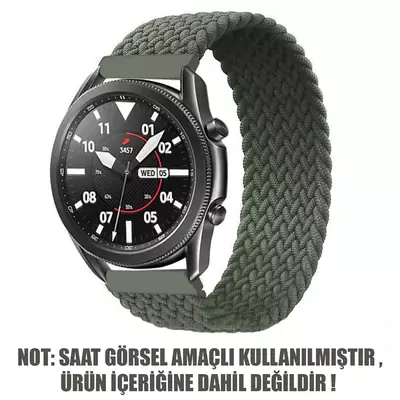 Microsonic Samsung Galaxy Watch 3 45mm Kordon, (Medium Size, 155mm) Braided Solo Loop Band Koyu Yeşil