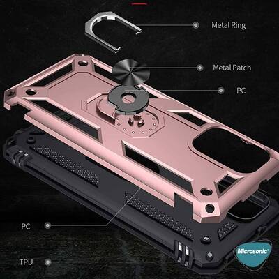 Microsonic Xiaomi Redmi Note 10 Pro Max Kılıf Military Ring Holder Rose Gold