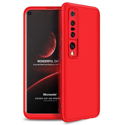 Microsonic Xiaomi Mi 10 Kılıf Double Dip 360 Protective AYS Kırmızı