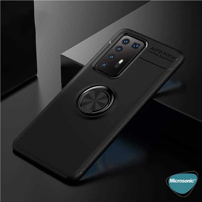 Microsonic Huawei P40 Pro Kılıf Kickstand Ring Holder Kırmızı