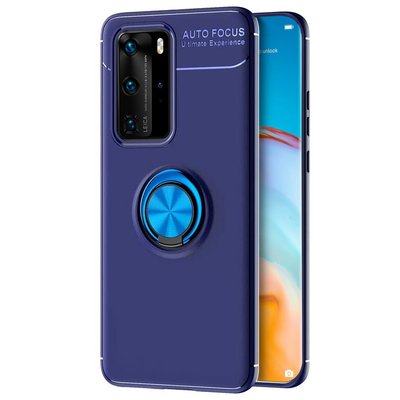 Microsonic Huawei P40 Pro Kılıf Kickstand Ring Holder Lacivert