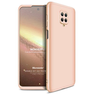 Microsonic Xiaomi Redmi Note 9 Pro Max Kılıf Double Dip 360 Protective AYS Gold