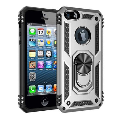 Microsonic Apple iPhone 5 Kılıf Military Ring Holder Gümüş