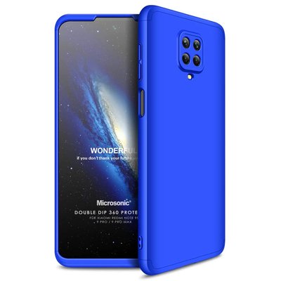 Microsonic Xiaomi Redmi Note 9 Pro Max Kılıf Double Dip 360 Protective AYS Mavi