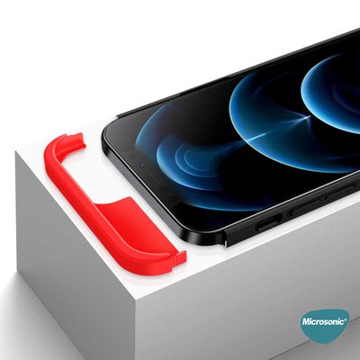 Microsonic Apple iPhone 12 Mini Kılıf Double Dip 360 Protective AYS Siyah Kırmızı