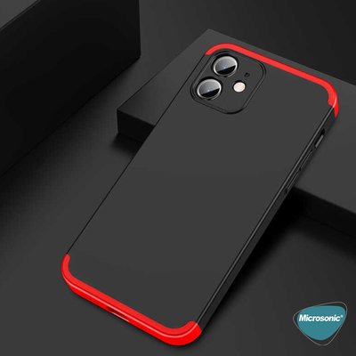 Microsonic Apple iPhone 12 Mini Kılıf Double Dip 360 Protective AYS Siyah Kırmızı