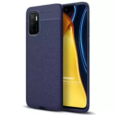 Microsonic Xiaomi Poco M3 Pro Kılıf Deri Dokulu Silikon Lacivert