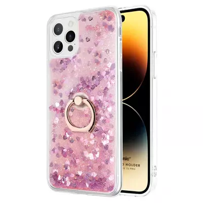 Microsonic Apple iPhone 15 Pro Kılıf Glitter Liquid Holder Pembe