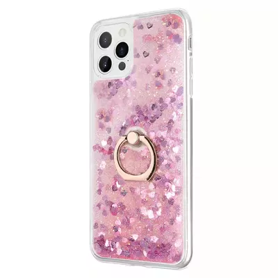 Microsonic Apple iPhone 15 Pro Kılıf Glitter Liquid Holder Pembe