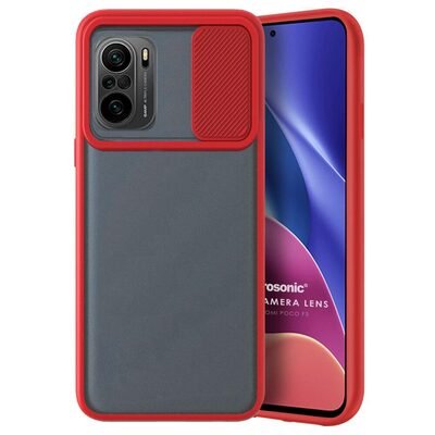 Microsonic Xiaomi Poco F3 Kılıf Slide Camera Lens Protection Kırmızı