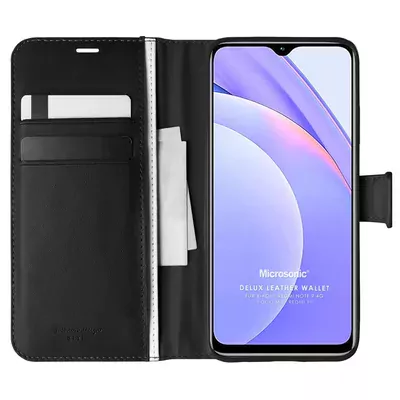 Microsonic Xiaomi Redmi Note 9 4G Kılıf Delux Leather Wallet Siyah