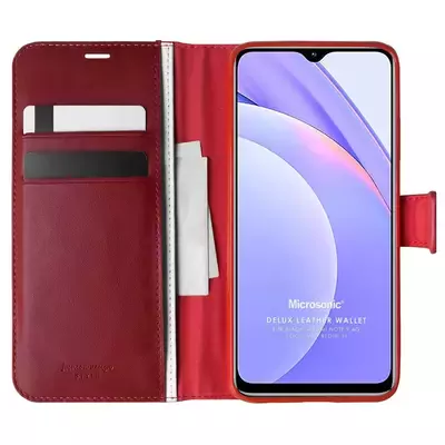 Microsonic Xiaomi Redmi Note 9 4G Kılıf Delux Leather Wallet Kırmızı