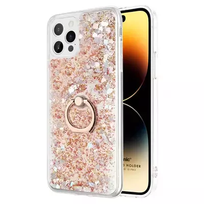 Microsonic Apple iPhone 15 Pro Kılıf Glitter Liquid Holder Gold